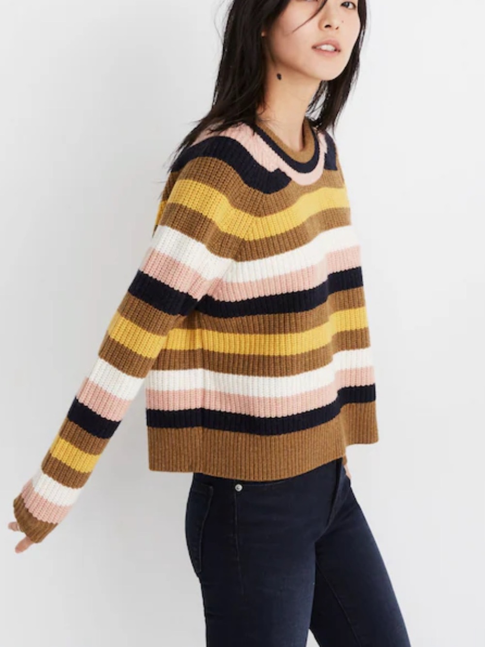 Madewell Wool Blend Striped Tilden Pullover Sweater